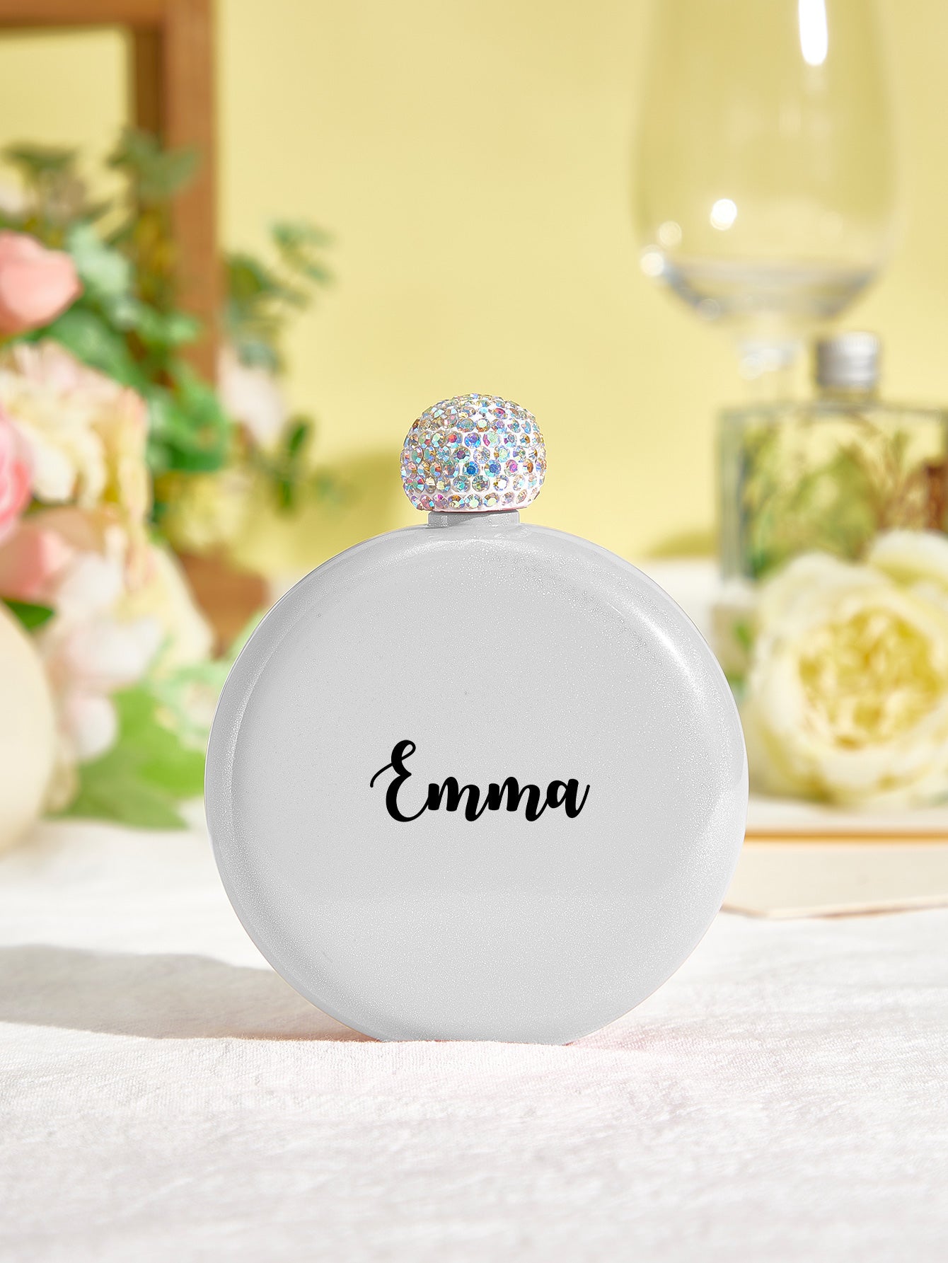 Personalised Round 5oz Glitter Flask with Name Engraving - Unique Birthday Gift for Her