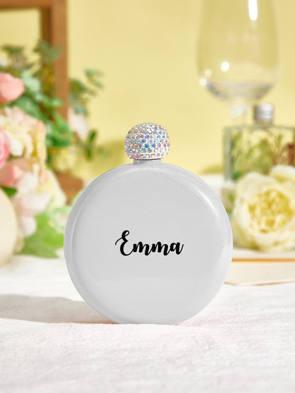 Personalised Round 5oz Glitter Flask with Name Engraving - Unique Birthday Gift for Her