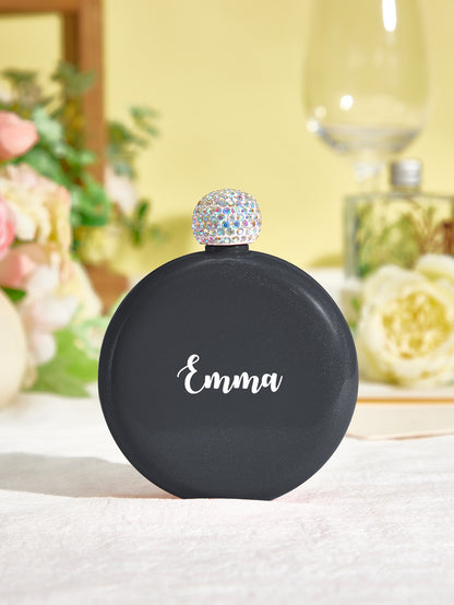 Personalised Round 5oz Glitter Flask with Name Engraving - Unique Birthday Gift for Her