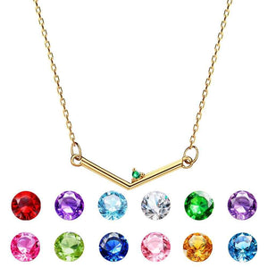 Personalized Birthstone Necklace V Shaped Necklace Anniversary Birthday Gift for Her
