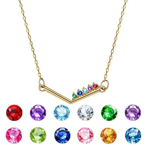 Personalized Birthstone Necklace V Shaped Necklace Anniversary Birthday Gift for Her