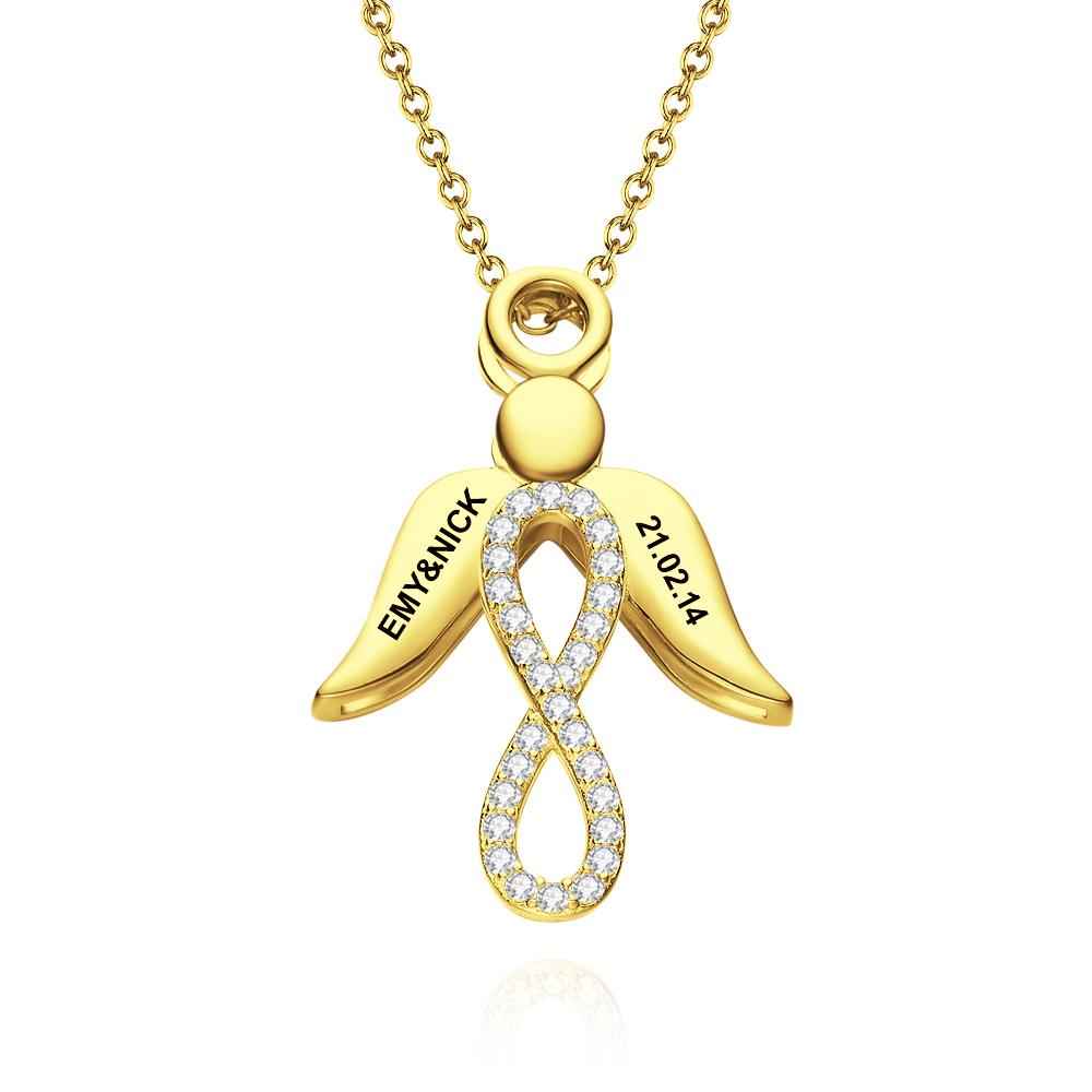 Custom Engraved Name Wings Necklace with Infinity Pendant Copper