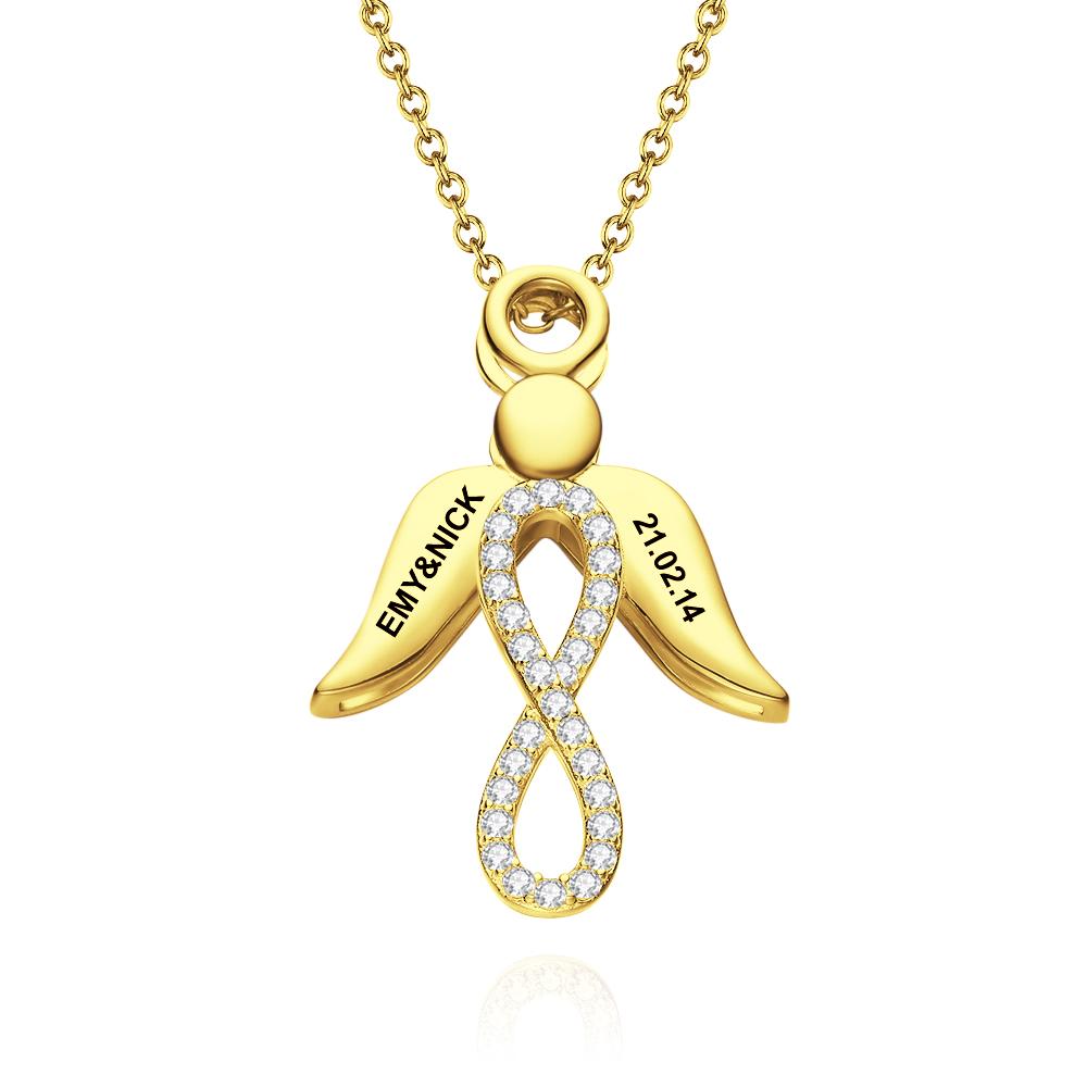 Personalised Engraved Name Wings & Infinity Necklace in Copper