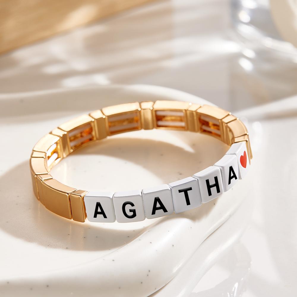 Personalised Name Bead Bracelet - Gold Enamel Custom Jewellery Gift