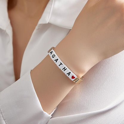 Personalised Name Bead Bracelet - Gold Enamel Custom Jewellery Gift