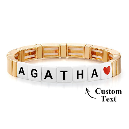 Personalised Name Bead Bracelet - Gold Enamel Custom Jewellery Gift