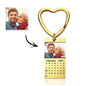 Personalised Photo Calendar Keyring presented in a gift box with keys — stainless-steel photo date keepsake for anniversaries and special occasions