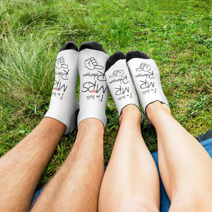 Fun Personalized Socks for Newlyweds Honeymoon Gift for Him and Her Matching Socks for Bride and Groom