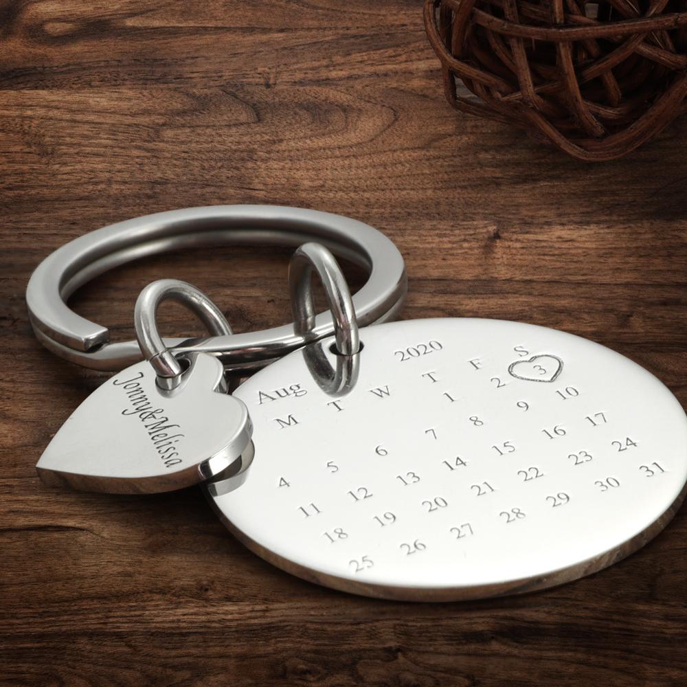 Collection of personalised calendar photo keyrings displaying different photos and dates, great personalised gifts for teachers, parents and graduates
