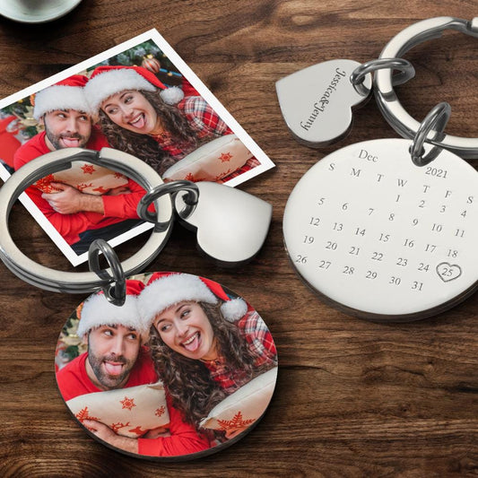 Personalised calendar photo keyring featuring a custom portrait and highlighted date, ideal personalised graduation gift and keepsake