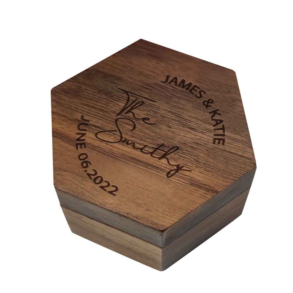 Caixa de anel hexagonal de madeira