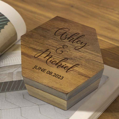 Six styles of Customized Hexagon Wooden Jewelry Box Wedding Ring Box