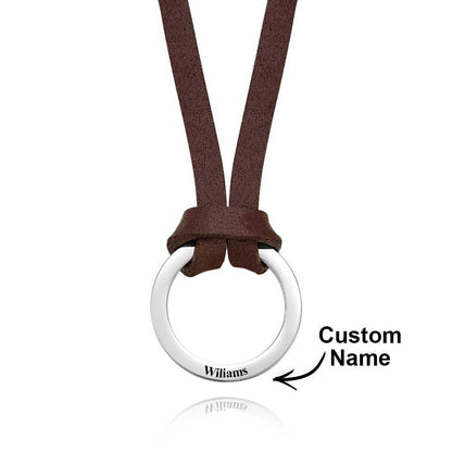 Personalised Men's Leather Necklace with Engraved Name Pendant on PU Leather Cord
