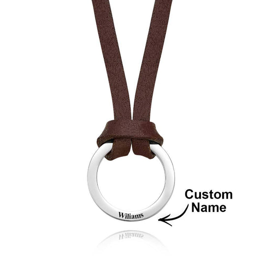 Personalised Men's Leather Necklace with Engraved Name Pendant on PU Leather Cord
