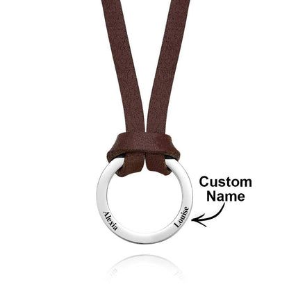 Detail of a 16.5 inch (42 cm) PU Leather Chain with Engraved Name Pendant