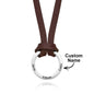 Pendant Close-up with Engraved Name on PU Leather Necklace in Natural Light