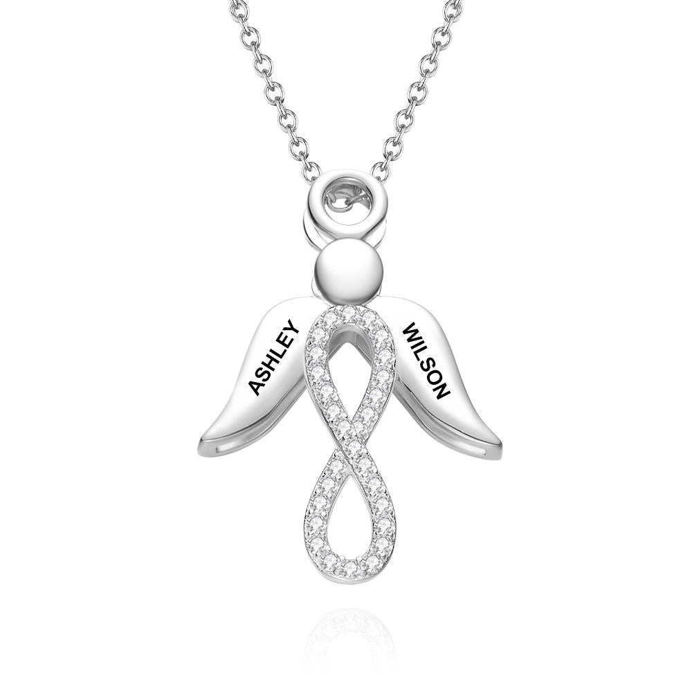 Personalised Engraved Name Wings & Infinity Necklace in Copper