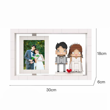 Customisable full-body 2-person brick figures photo frame with personalised couple in small-particle block style, ideal gift
