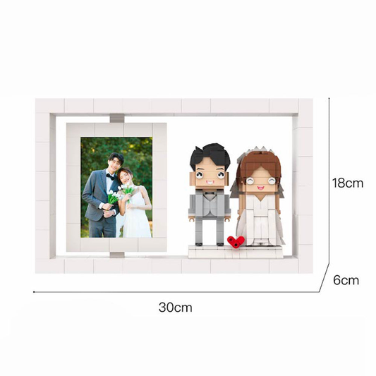 Customisable full-body 2-person brick figures photo frame with personalised couple in small-particle block style, ideal gift