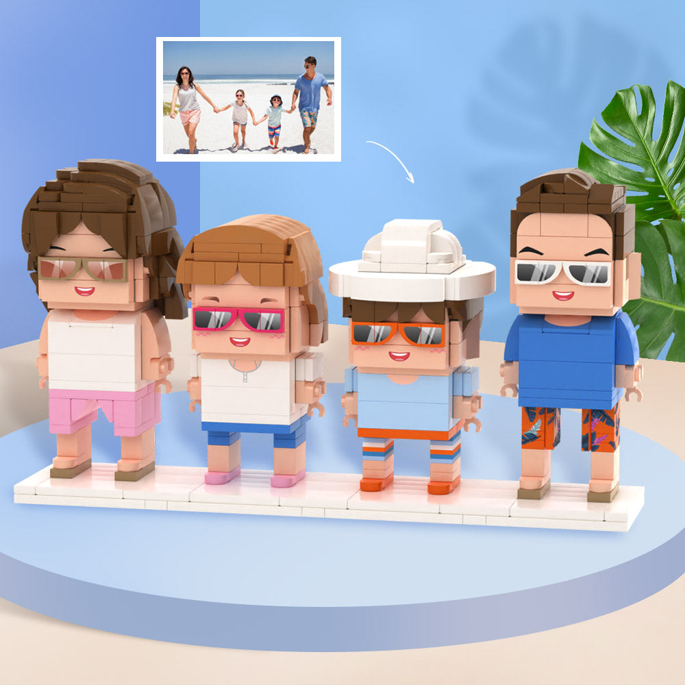 Customisable body, legs and base options for personalised brick figures - mix-and-match assembly of mini block toy components