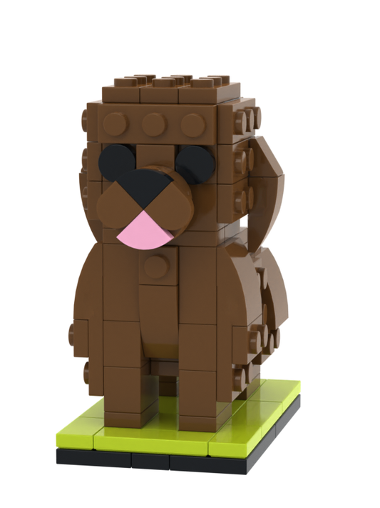 Custom Giant Poodle brick figure — full-body personalised pet model built from small-particle, eco-friendly ABS bricks, front-facing pose recreated from your photo