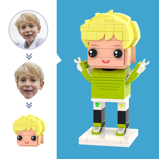 Personalised head soccer minifigure — custom small-block football figure with personalised face and hairstyle, ideal football fan gift