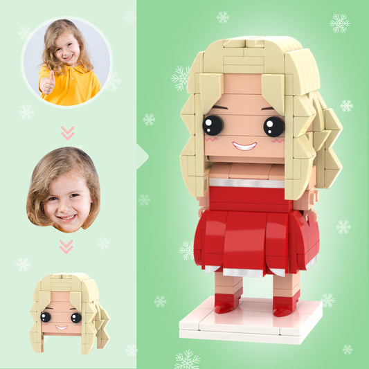 Front view of Custom Head Christmas Brick Figure — personalised mini block toy featuring your face in a festive outfit, ideal Christmas stocking filler and personalised gift
