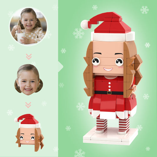 Personalised Christmas gift for her – small‑particle Girl brick figure with custom head sculpt from your photo, festive dress and personalised ornament