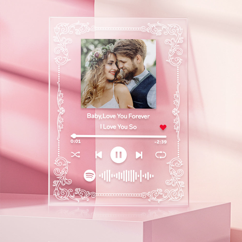 Close-up of personalised keychain with engraved scan-to-play music code and photo — compact engraved gift and personalised keyring for couples
