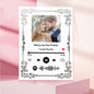 Acrylic music plaque and matching keychain displayed on a stand, showing engraved song title, artist name and personalised photo — anniversary and Valentine’s Day gift