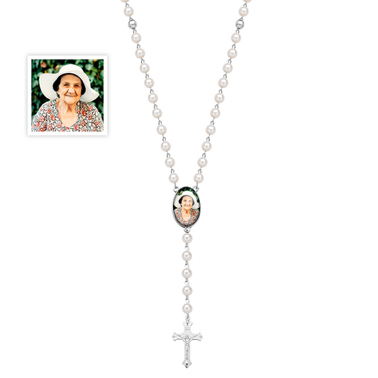 Personalised Photo Rosary Beads Necklace - Custom Memorial Gift for Women