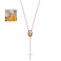 Personalised Photo Rosary Beads Necklace - Custom Memorial Gift for Women