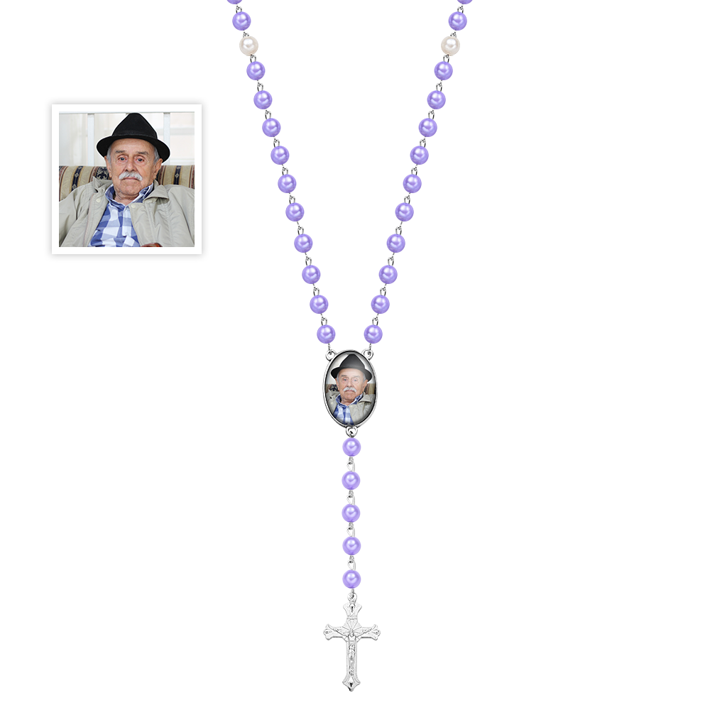 Personalised Photo Rosary Beads Necklace - Custom Memorial Gift for Women