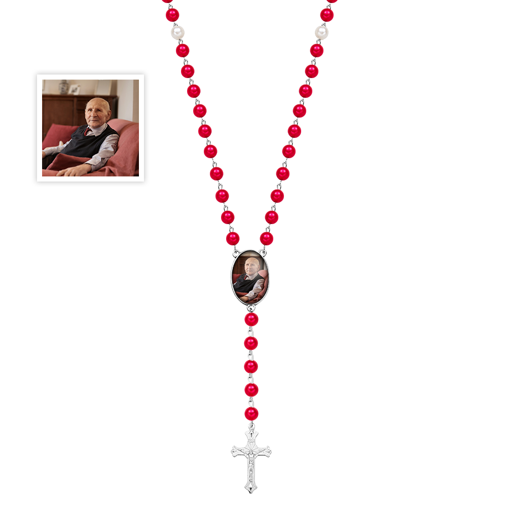 Personalised Photo Rosary Beads Necklace - Custom Memorial Gift for Women