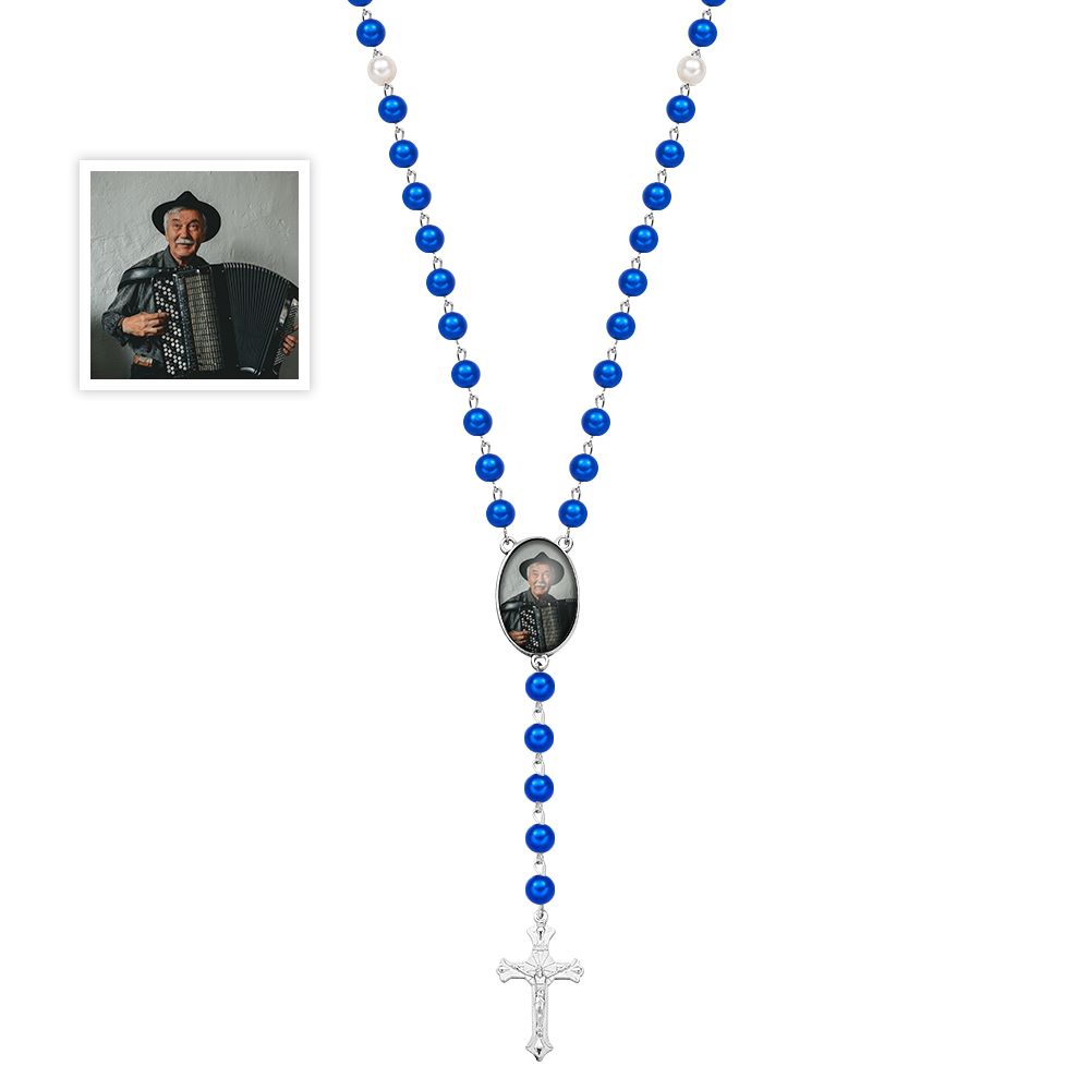 Personalised Photo Rosary Beads Necklace - Custom Memorial Gift for Women
