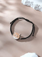 Front view of personalised pet portrait bracelet with wooden charm