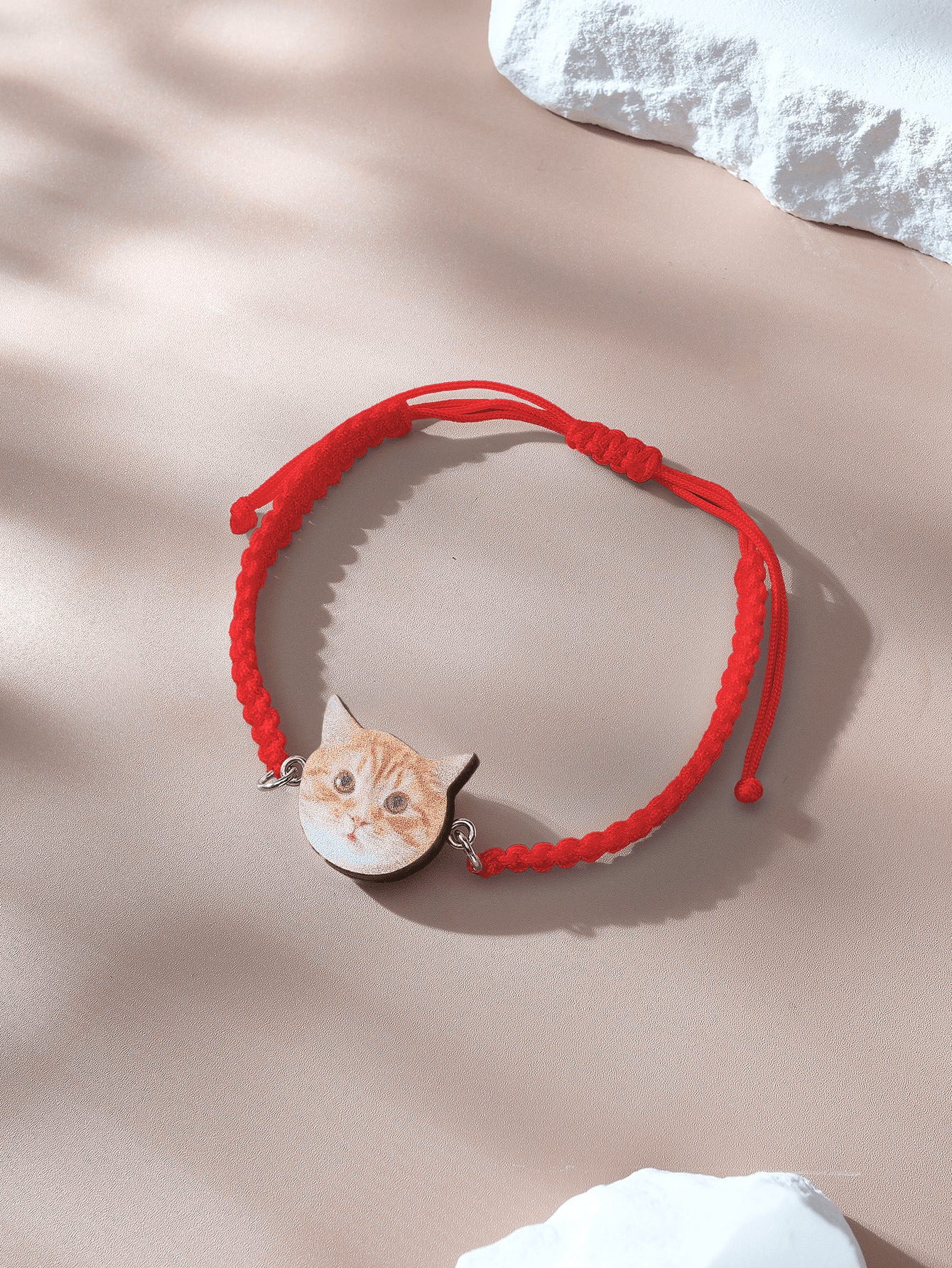 Bracelet with braided rope and wooden pendant with pet photo