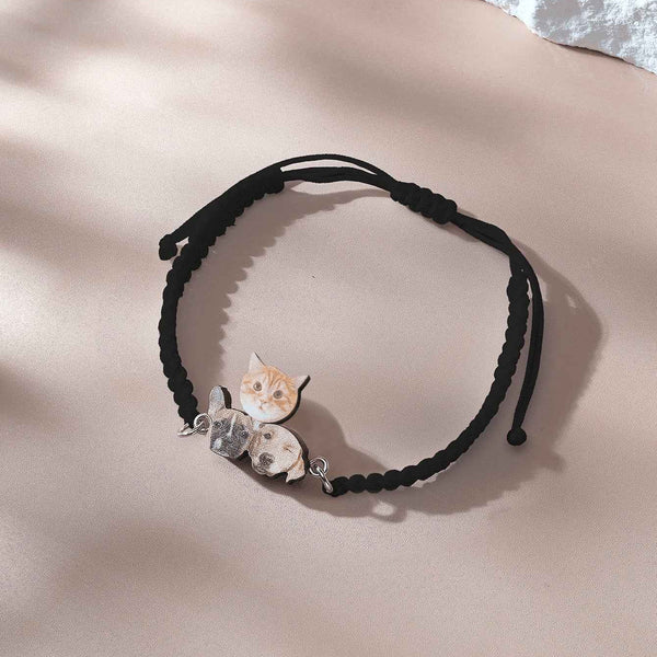 Personalized Pet Portrait Adjustable Braided Bracelet Birthday Gift for Pet Lover