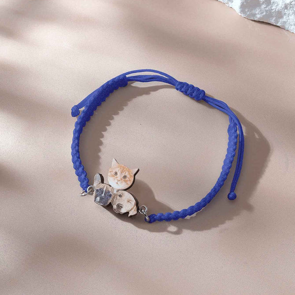Personalized Pet Portrait Adjustable Braided Bracelet Birthday Gift for Pet Lover