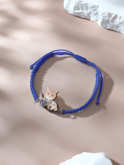 Alternative angle of pet portrait bracelet with wood pendant