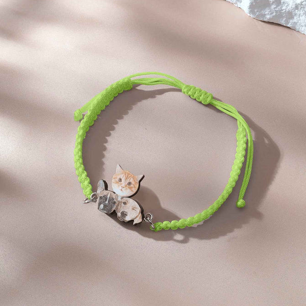 Personalized Pet Portrait Adjustable Braided Bracelet Birthday Gift for Pet Lover