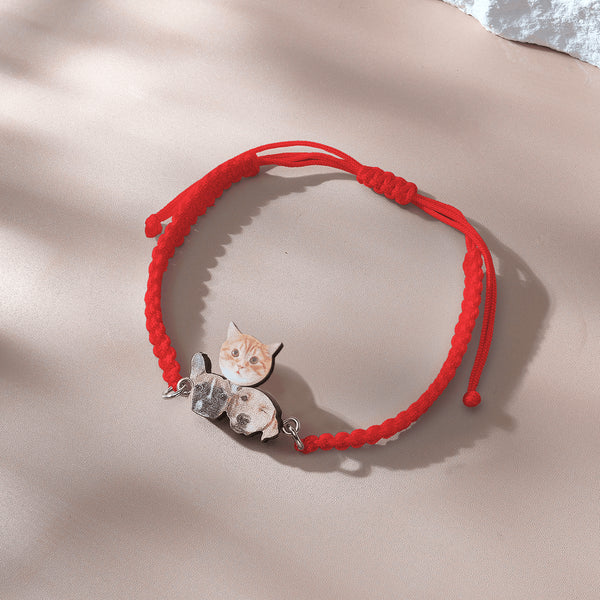 Personalised Pet Portrait Adjustable Braided Bracelet - Unique Gift for Pet Lovers