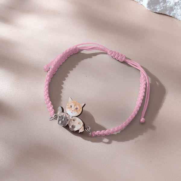 Personalised Pet Portrait Adjustable Braided Bracelet - Unique Gift for Pet Lovers
