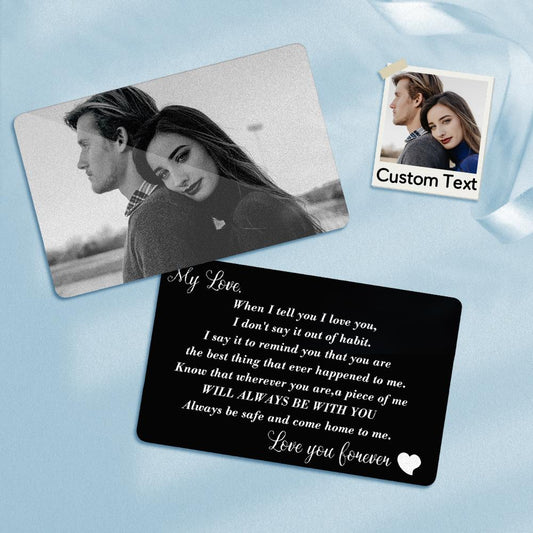 Collection of personalised engraved wallet cards highlighting precision engraving and font options – perfect anniversary, Mother’s Day or memorial gift