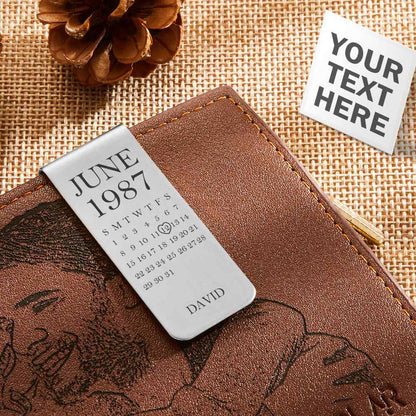Close-up of engraved/printed photo surface on personalised stainless steel money clip, high-resolution custom detail