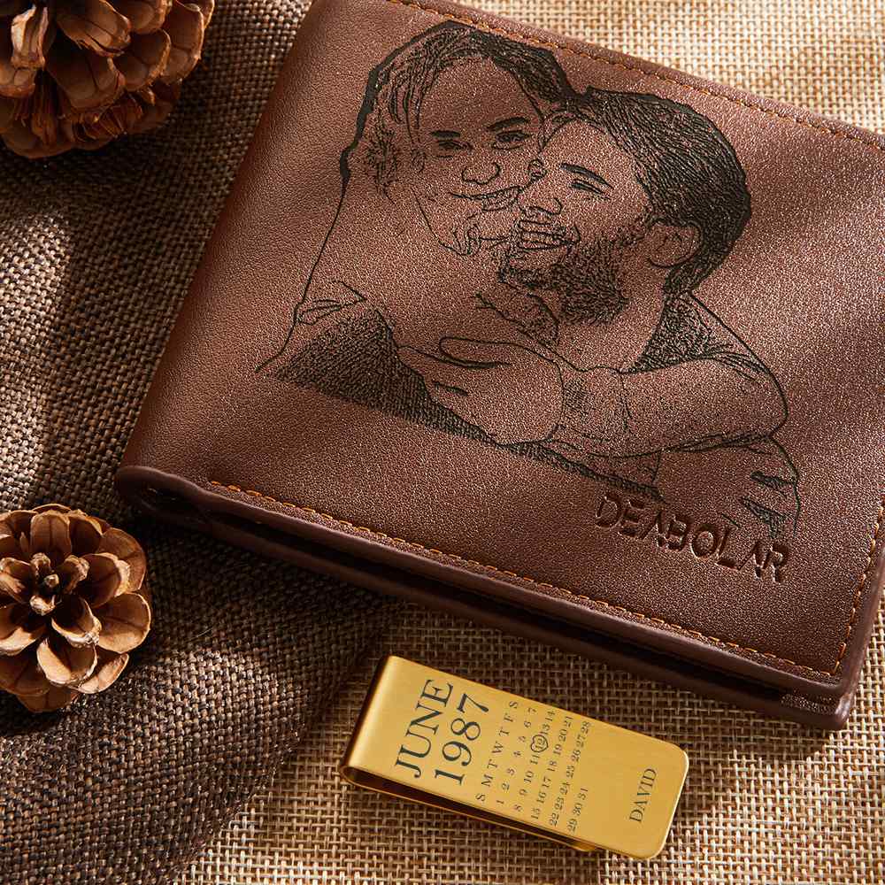 Handmade personalised stainless steel money clip presented as stylish groomsmen or husband gift with engraving