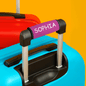 Personalised neoprene handle wrap used as a romantic travel gift for Valentine's Day, custom travel ID tag on suitcase handle