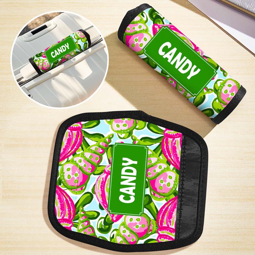 Flat lay of personalised Vacation Element neoprene handle wraps in travel-themed designs — choice of colours and patterns