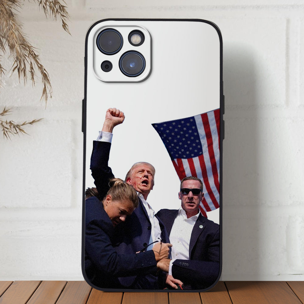 Trump personalised TPU phone case for iPhone 15–X, durable protective cover with raised edges and precise cutouts.