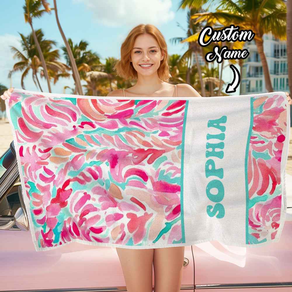Personalized Watercolor Flower Beach Towel with Name Beach Accessories Gift for Her